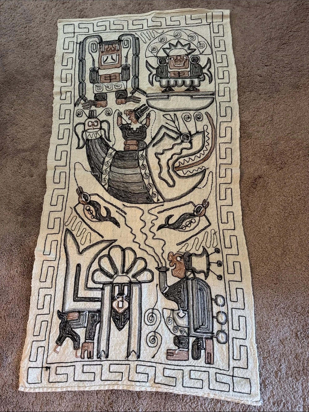 Embroidered Aztec Mayan Inca Hand Woven Tapestry